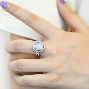 NEW 925 STERLING SILVER DIAMOND HALO RING